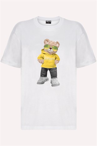 Teddy Printed Unisex Tshirt (Beyaz)