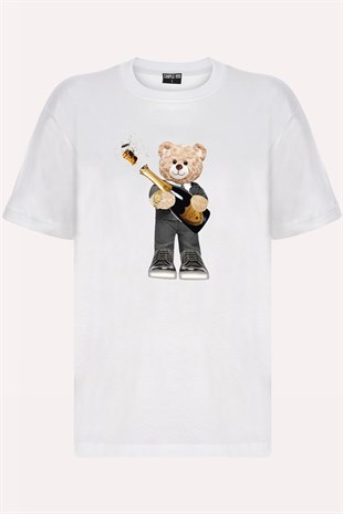 Teddy Printed Unisex Tshirt (Beyaz)