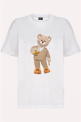 Teddy Printed Unisex Tshirt (Beyaz)