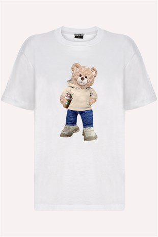 Teddy Printed Unisex Tshirt (Beyaz)