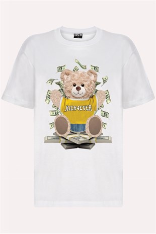 Teddy Printed Unisex Tshirt (Beyaz)