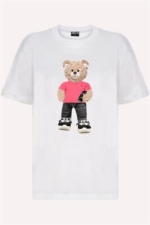 Teddy Printed Unisex Tshirt (Beyaz)