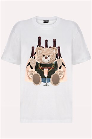 Teddy Printed Unisex Tshirt (Beyaz)
