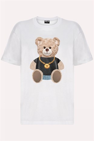 Teddy Printed Unisex Tshirt (Beyaz)