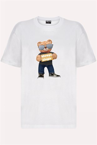 Teddy Printed Unisex Tshirt (Beyaz)