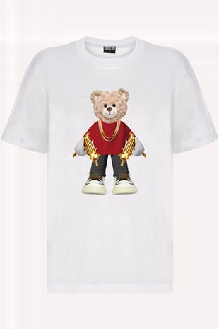 Teddy Printed Unisex Tshirt (Beyaz)