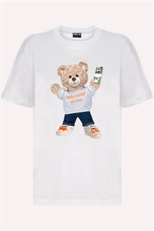 Teddy Printed Unisex Tshirt (Beyaz)