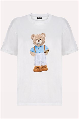 Teddy Printed Unisex Tshirt (Beyaz)