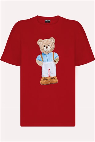 Teddy Printed Unisex Tshirt (Kırmızı)