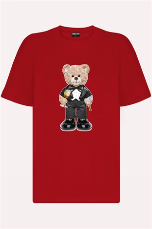 Teddy Printed Unisex Tshirt (Kırmızı)