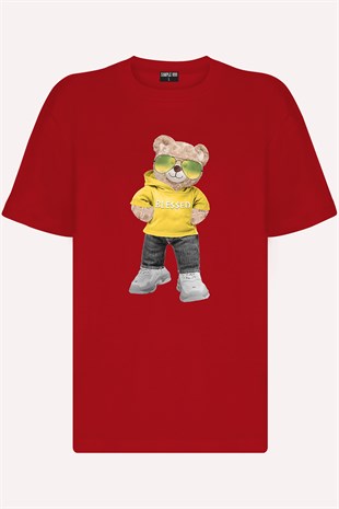 Teddy Printed Unisex Tshirt (Kırmızı)