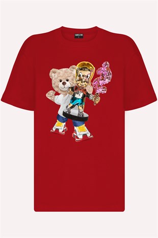 Teddy Printed Unisex Tshirt (Kırmızı)