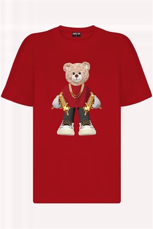 Teddy Printed Unisex Tshirt (Kırmızı)