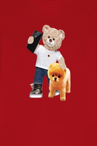 Teddy Printed Unisex Tshirt (Kırmızı)
