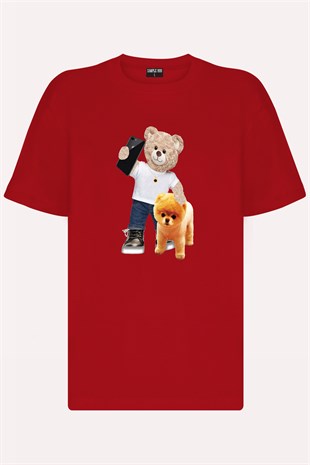Teddy Printed Unisex Tshirt (Kırmızı)