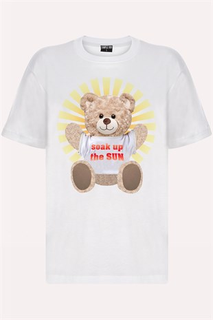 Teddy Printed Unisex Tshirt (Beyaz)