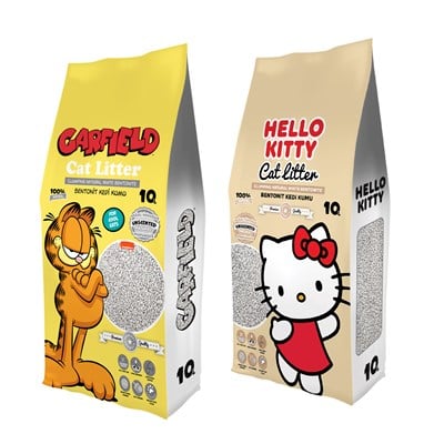 10 L Naturel Doğal Kokusuz 2'li Garfield / Hello Kitty Kedi Kumu