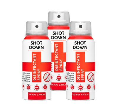 3'lü ANTİBAKTERİYEL SHOT DOWN EL, ORTAM VE YÜZEY DEZENFEKTAN SPREY 100 ml