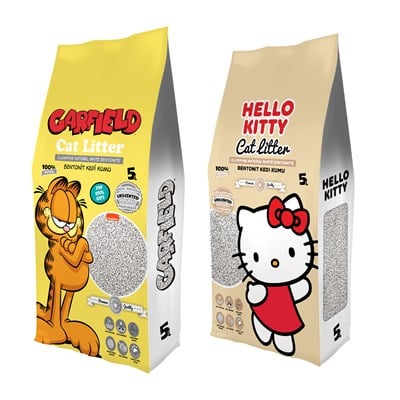 5l Naturel Doğal Kokusuz 2'li Garfield / Hello Kitty Kedi Kumu 