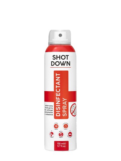 ANTİBAKTERİYEL SHOT DOWN EL, ORTAM VE YÜZEY DEZENFEKTAN SPREY 150 ml