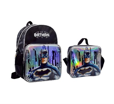 Batman-Famebag Ana Okulu ve Günlük Sırt Çantası Ve Beslenme Çantası Seti-3d kabartma