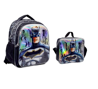 Batman-Famebag İlk ve Ortaöğretim Okul ve Günlük Sırt Çantası Ve Beslenme Çantası Seti-3D Kabartmalı