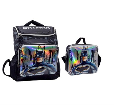 Batman-Famebag İlk ve Ortaöğretim Okul ve Günlük Sırt Çantası Ve Beslenme Çantası Seti-3D kabartma