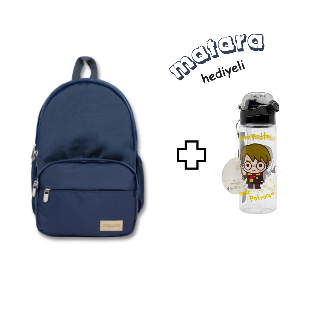 Cennec- Çocuk İlkokul Lacivert Okul Çantası-2618-Matara Hediye