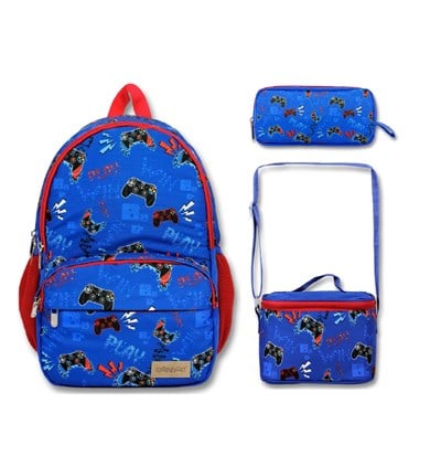 Famebag-Cennec Oyun Konsolu Baskılı Okul Çantası-Beslenme Çantası-Kalem Çantası Set-2581