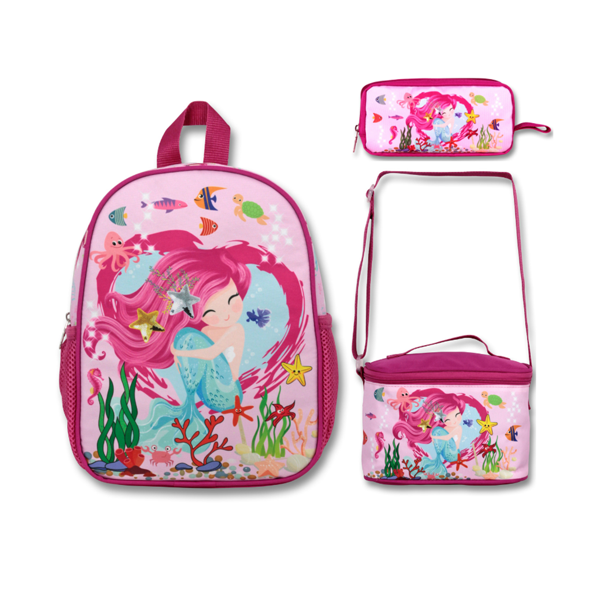 Famebag-Ümit Çanta Deniz Kızı Anaokulu Çantası Beslenme Ve Kalem Çantası Seti