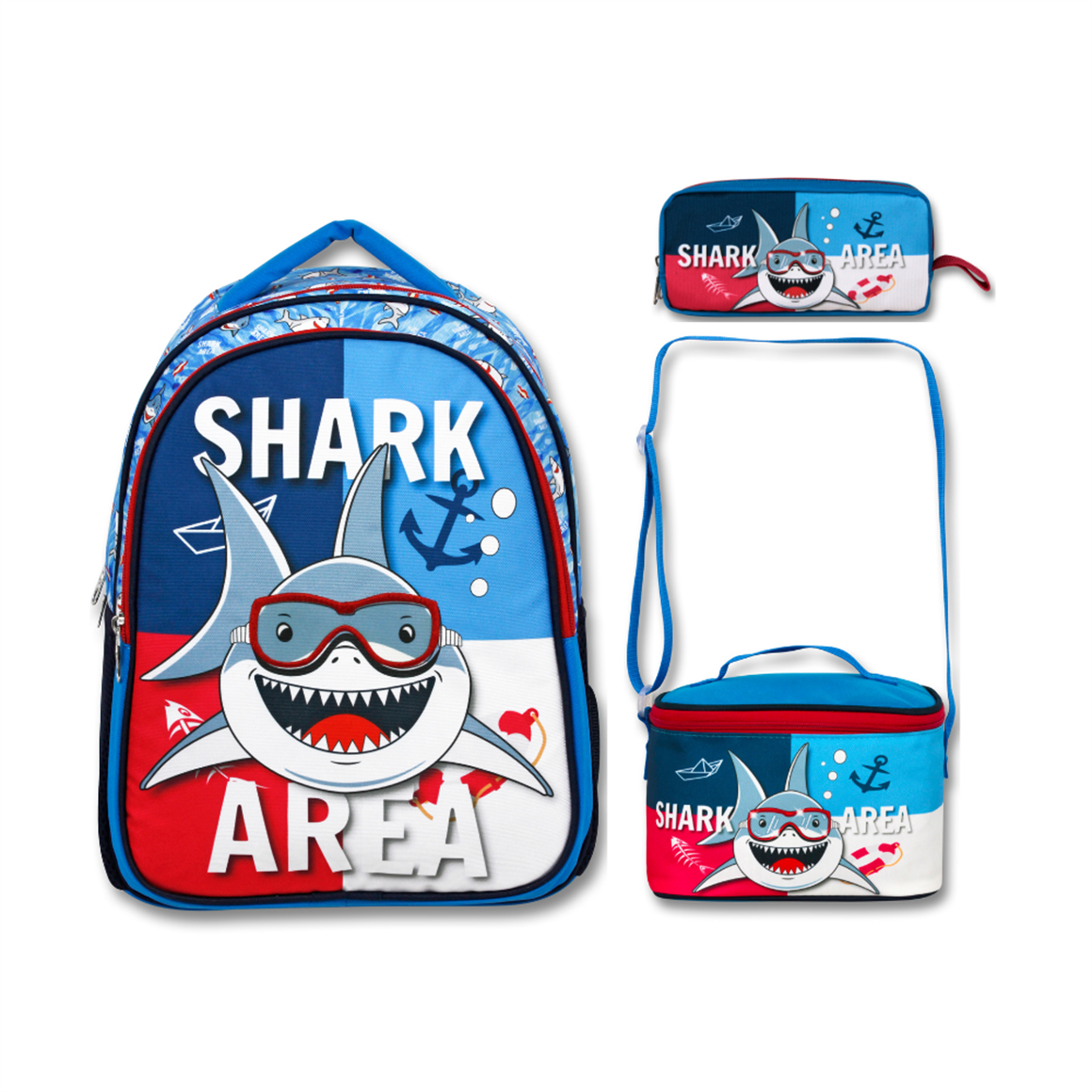 Famebag-Ümit Çanta Köpek Balığı Shark Area Okul Çantası Beslenme Ve Kalem Çantası Seti