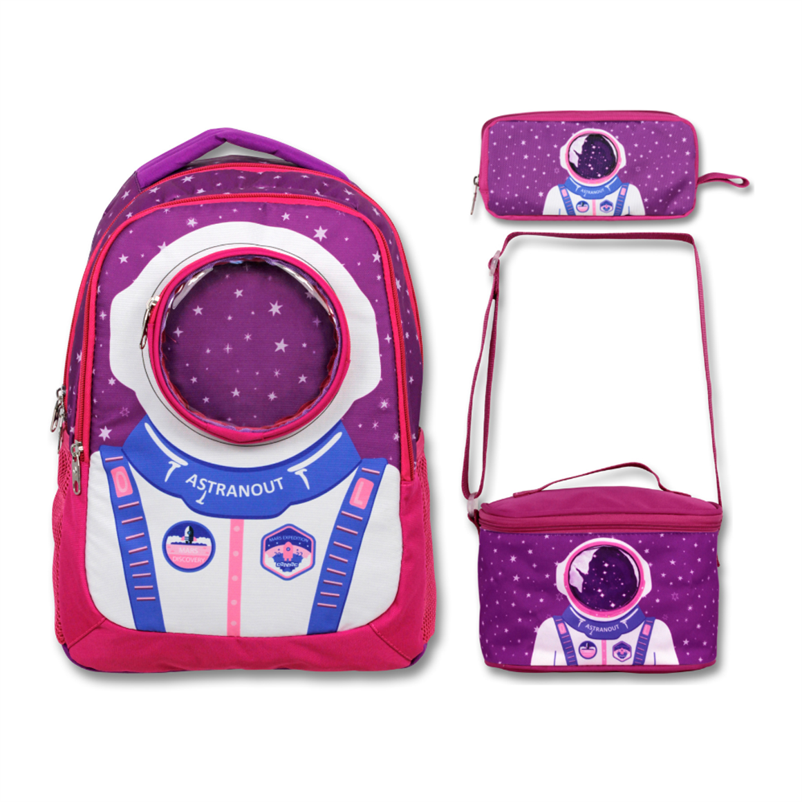 Famebag-Ümit Çanta Lisanslı Kız Astronot Okul Sırt Çantası -Beslenme Ve Kalemlik çantası Seti