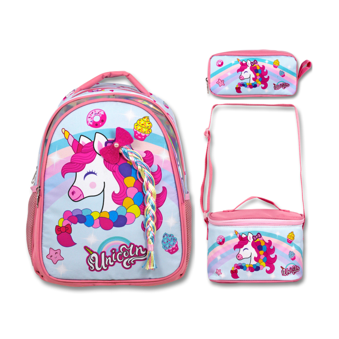 Famebag-Ümit Çanta Renkli Ünicorn Okul Çantası Beslenme Ve Kalem Çantası Seti