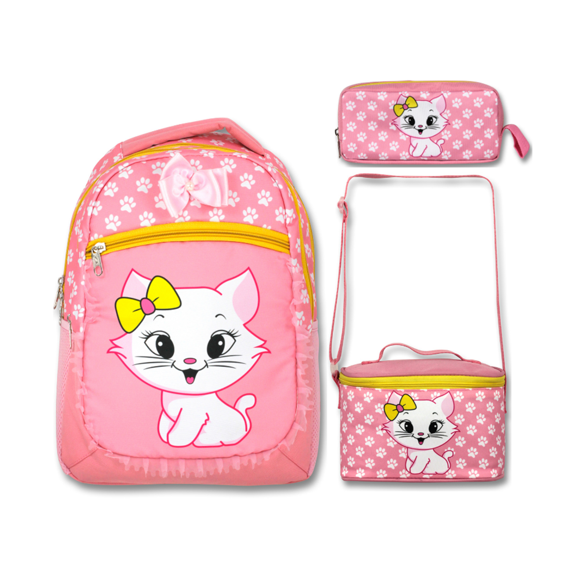 Famebag-Ümit Çanta Sevimli Kedicik Okul Çantası Beslenme Çantası Ve Kalem Çantası Seti