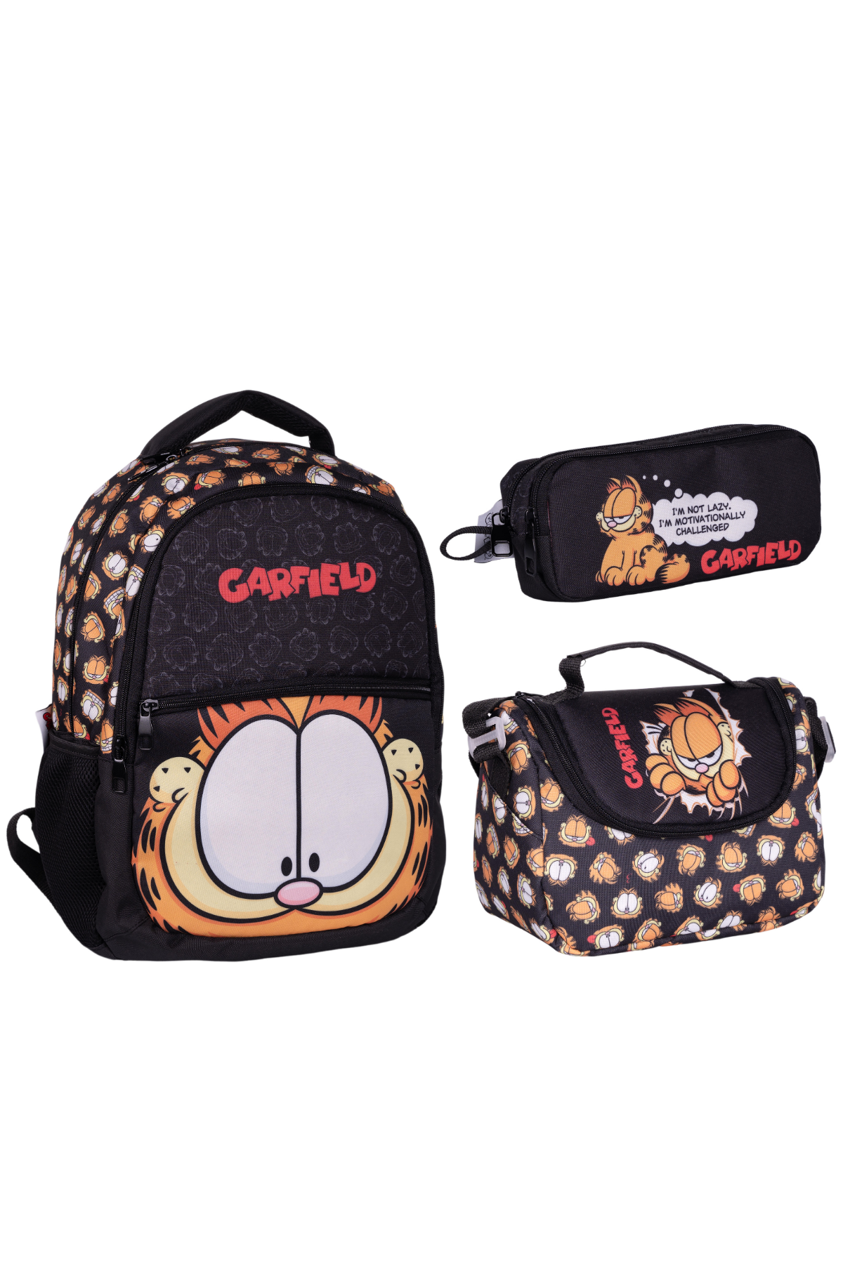 Garfıeld Ilk Ve Ortaöğretim Okul Çantası Beslenme Çantası Ve Kalem Çantası Seti