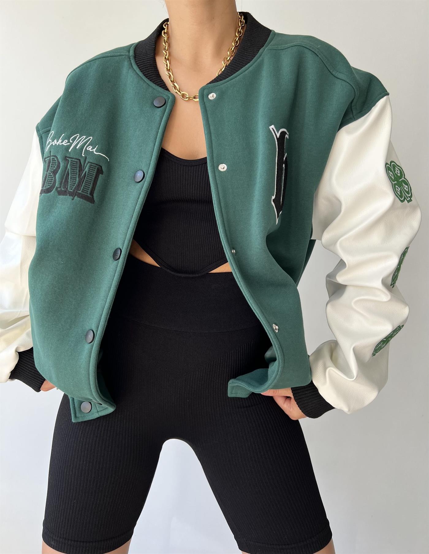 VARSITY BOMBER - Bottle green