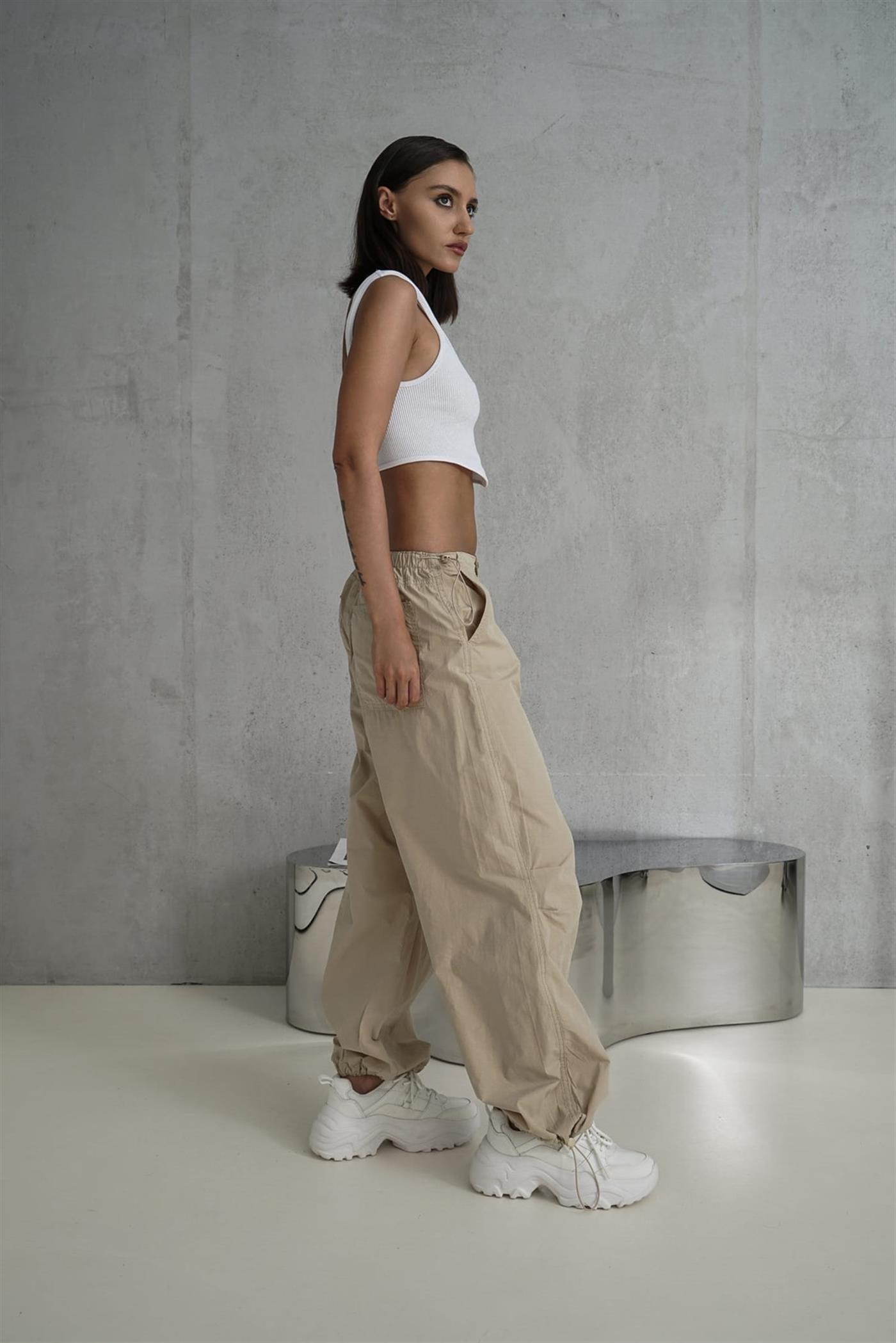 Mai Collection Simone Beige Cargo Trousers