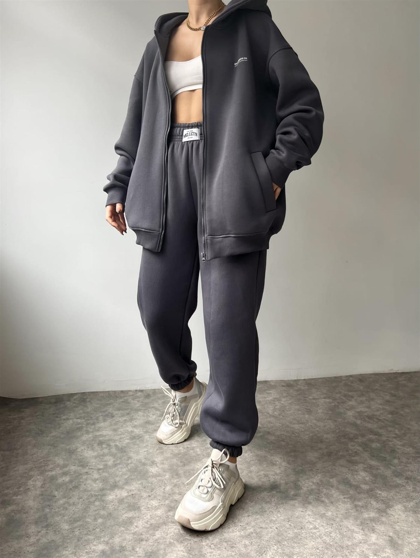 Zipper Hoodie Antrasit Oversize E ofman Tak m