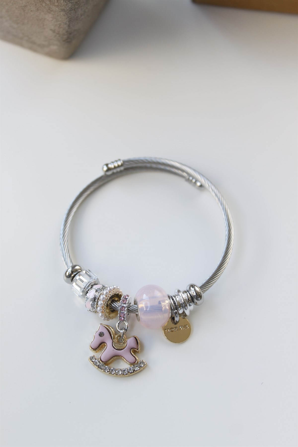 Atlı Karınca Detaylı Pandora Charm Bileklik Pembe
