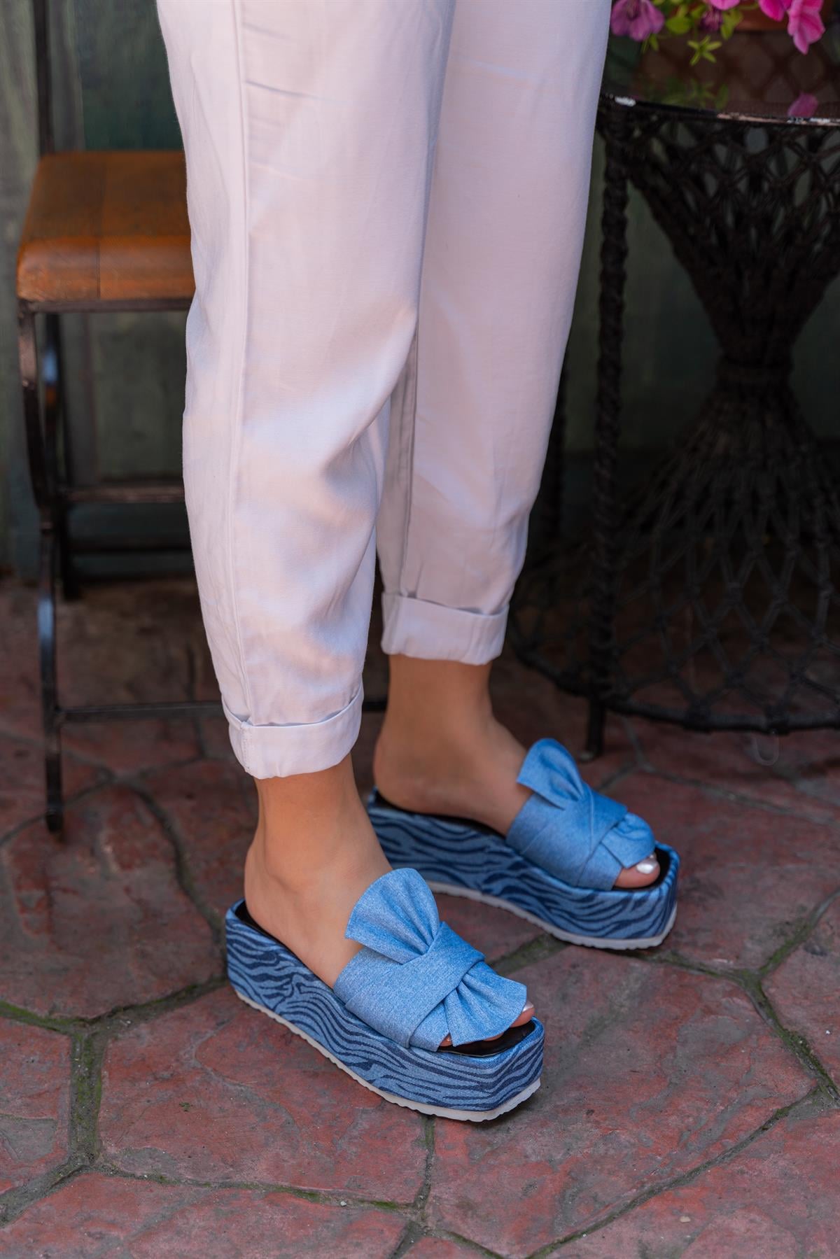 Stella Dolgu Taban Terlik Zebra Denim