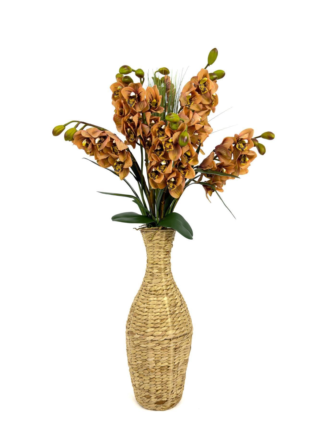 Luxury Leopar Singapur Orkide 120 cm hasır bohem vazoda