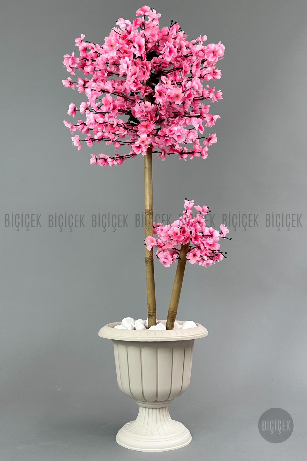 Yapay Ağaç Doğal Bambu Gövdeli Japon Ağacı Pembe Bahar Dalı Ağacı 125cm