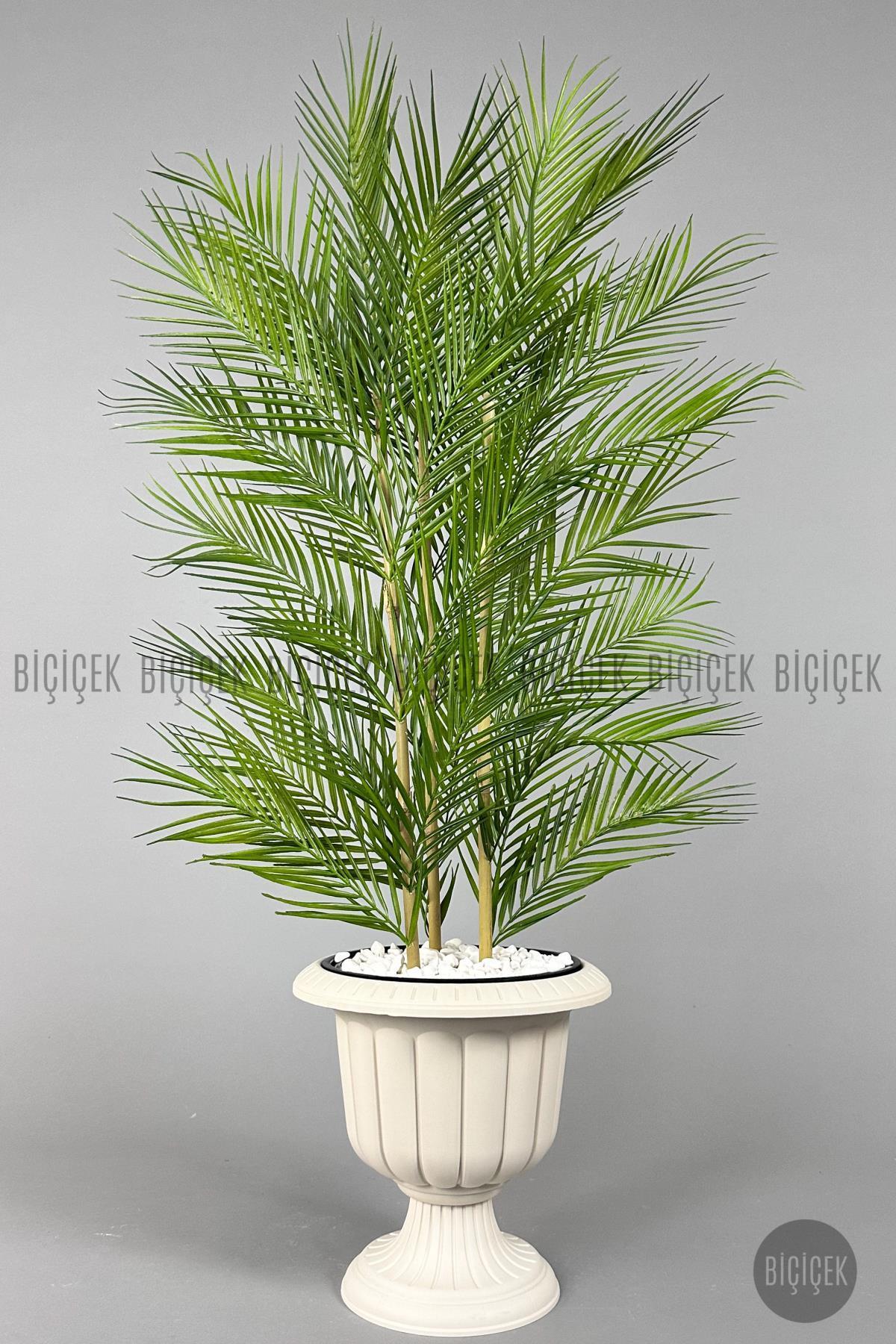 YAPAY AREKA AĞACI PALMİYE AĞACI 33 YAPRAKLI BAMBU GÖVDELİ KIRIKBEYAZ NERGİS SAKSI SALON ÇİÇEĞİ 130CM