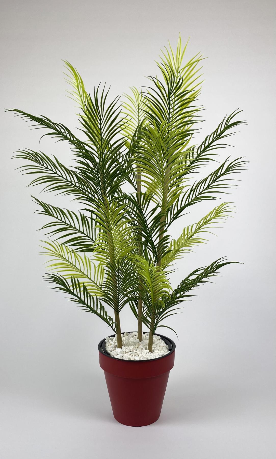 YAPAY AREKA AĞACI PALMİYE AĞACI 33 YAPRAKLI BAMBU GÖVDELİ KIRMIZI YALI SAKSIDA SALON ÇİÇEĞİ 110CM