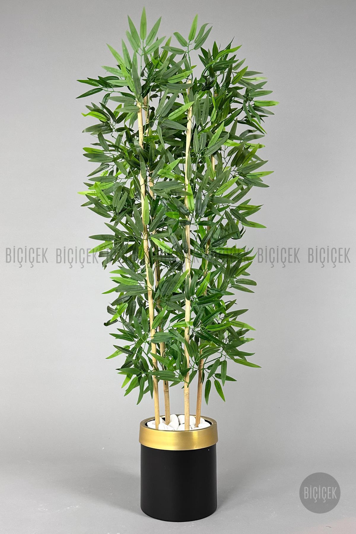 Yapay bambu ağacı 140cm siyah gold metal saksıda