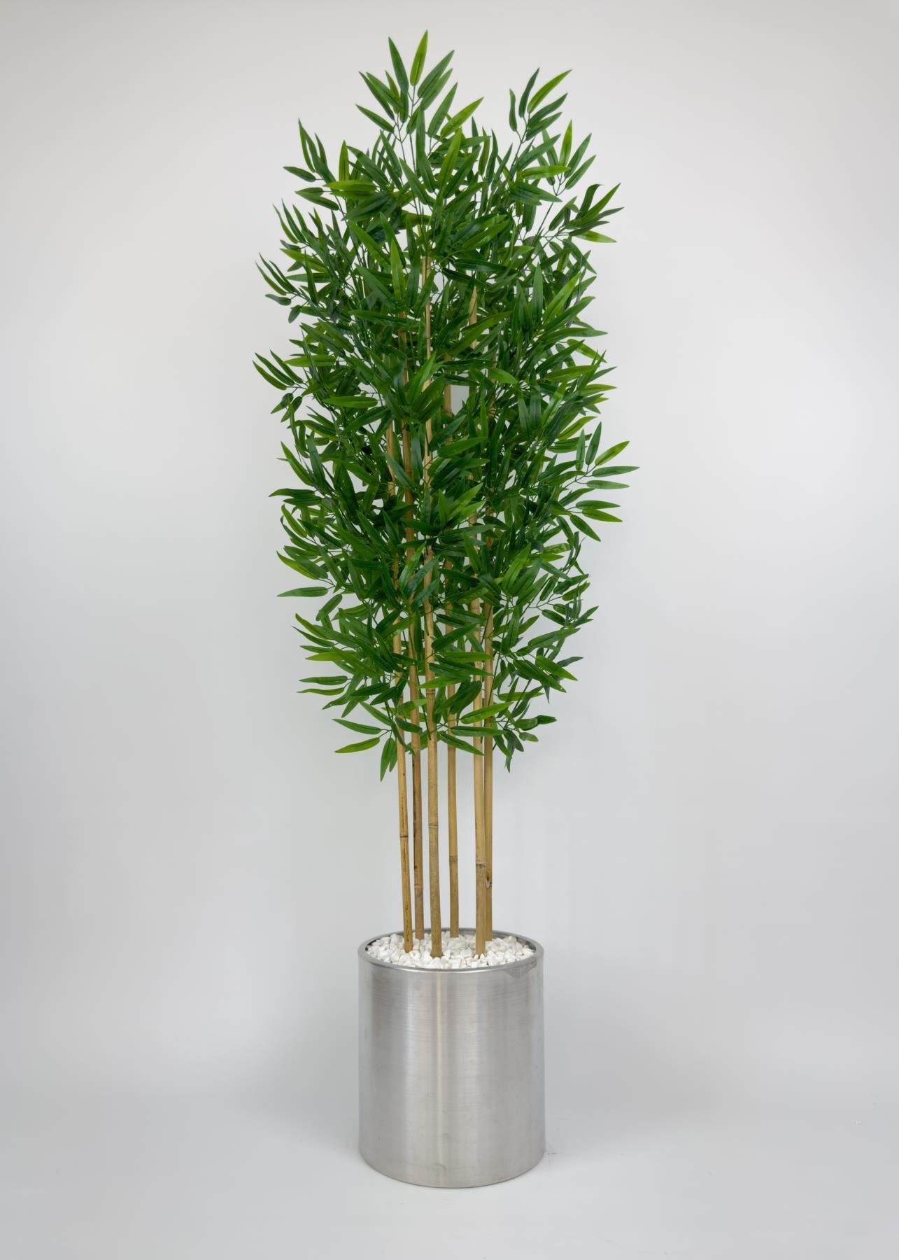 Yapay bambu ağacı 170cm gümüş metal saksıda