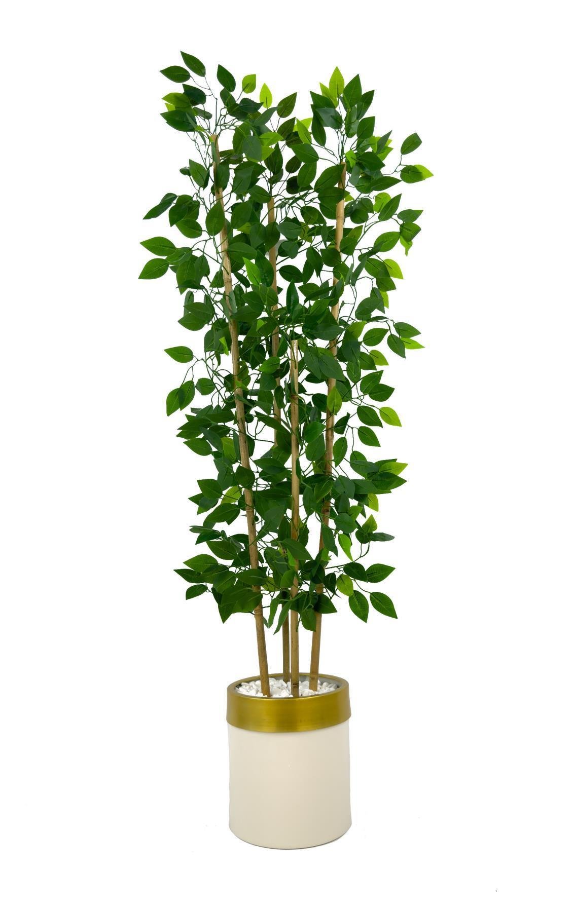 Yapay benjamin ağacı 140cm krem gold metal saksıda