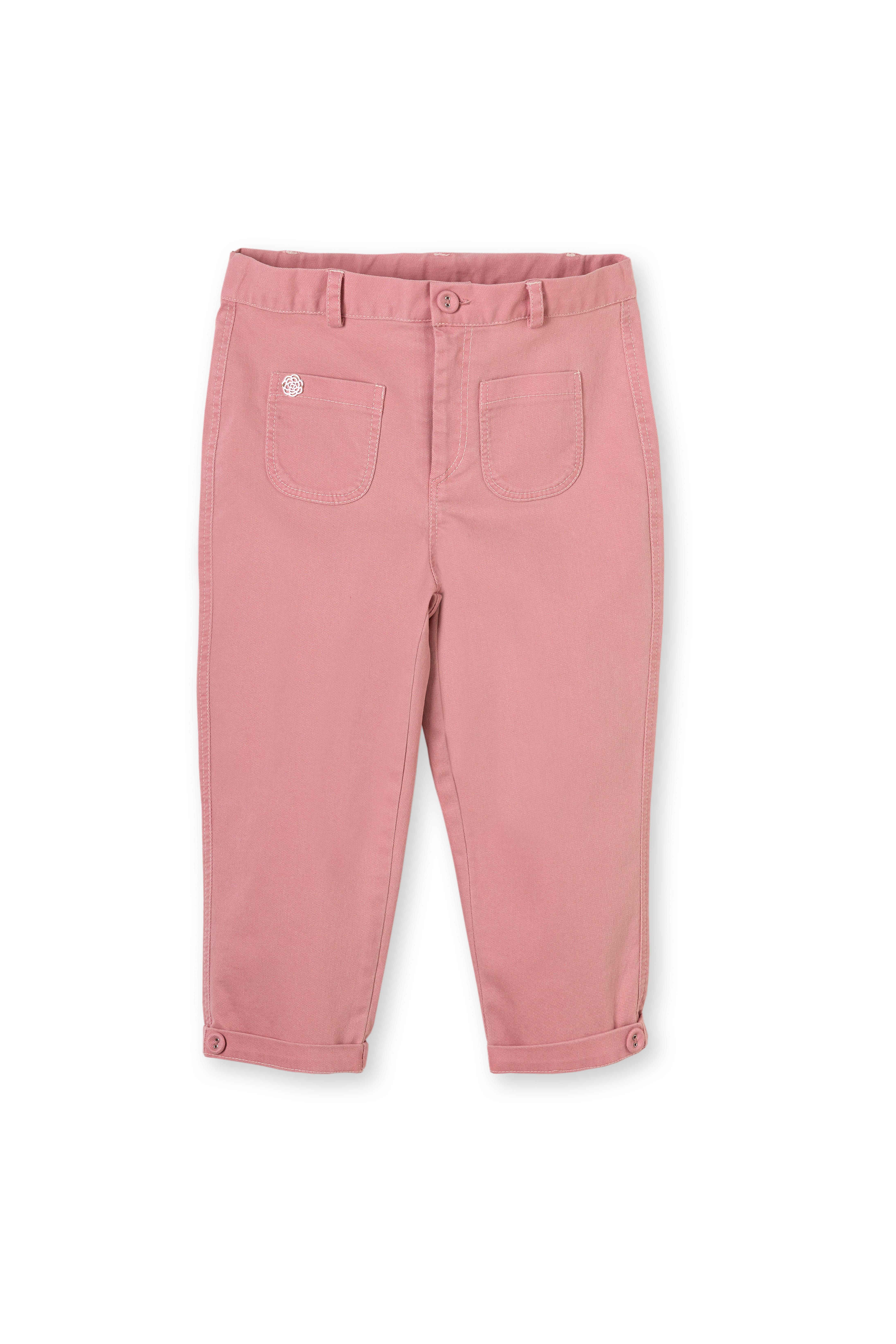 Pembe Denim Cepli Beli Lastikli Pamuklu Kız Çocuk Pantolon