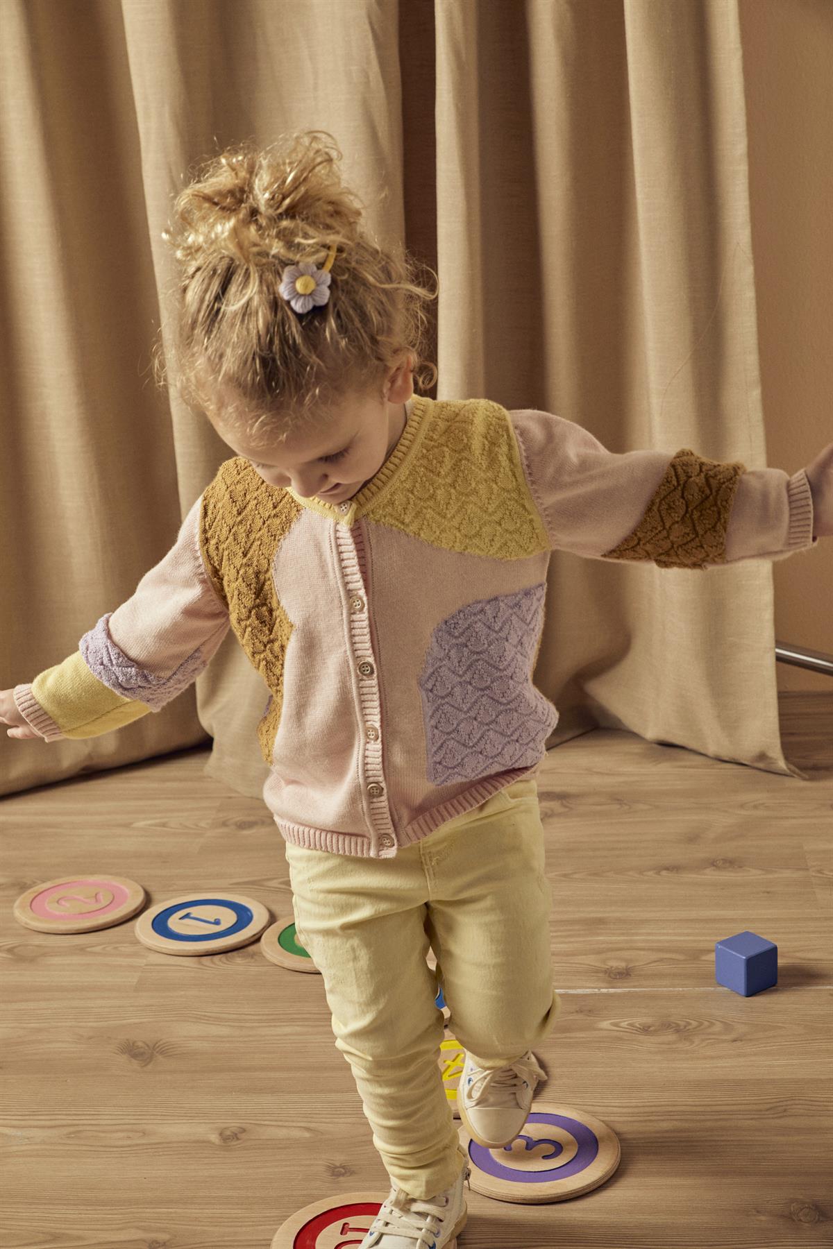 Pembe Organik Pamuk Patchwork Hırka