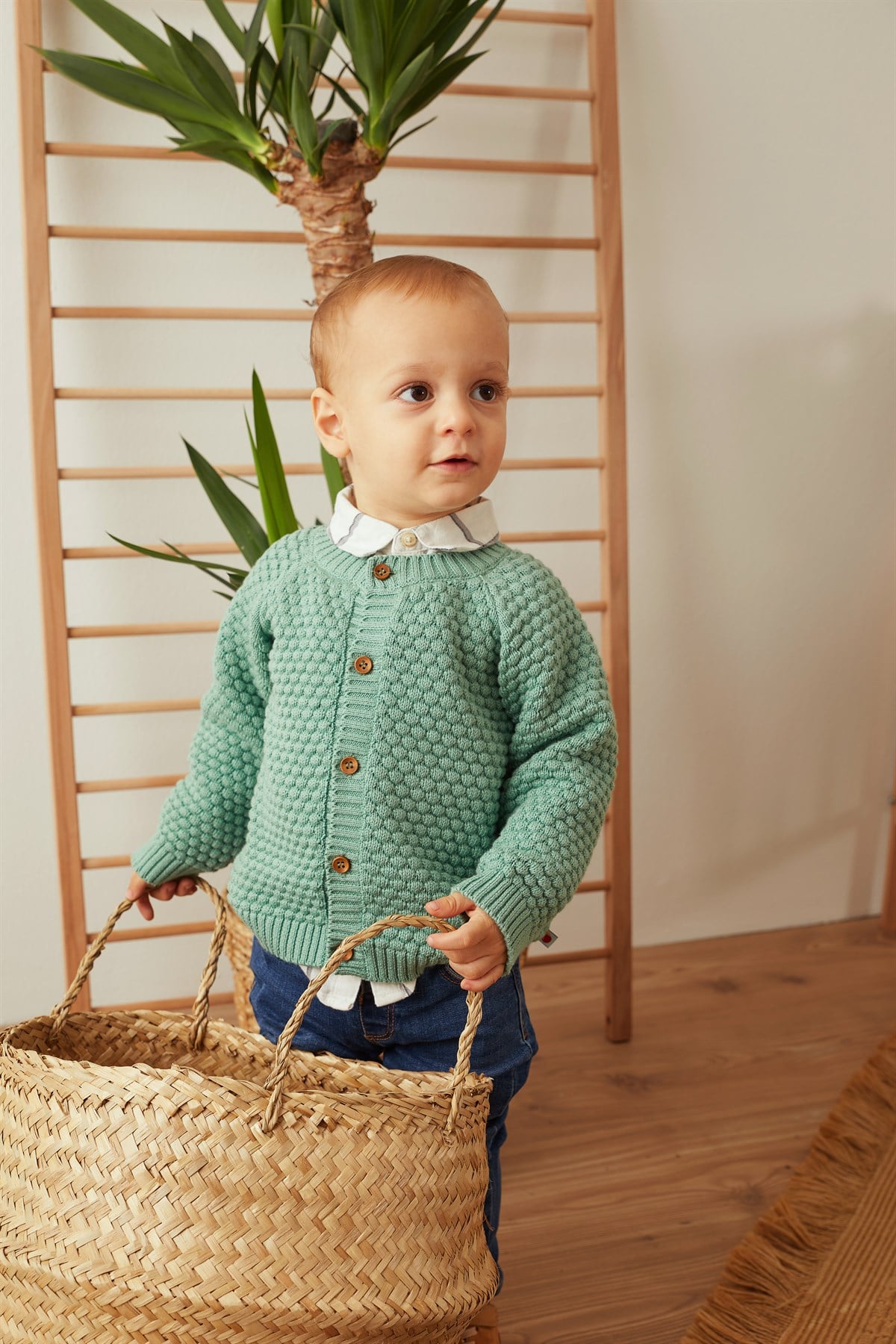 Yeşil Triko Bebek Hırka
